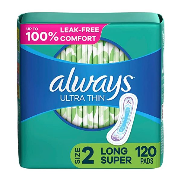 Always Ultra Thin Size 2 Feminine Pads without Wings, Super Absorbency, Unscented, 40 Count - Pack of 3 (120 Total Count) (Packaging May Vary)